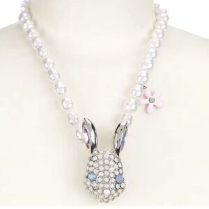 BETSEY JOHNSON Easter Party Spring Bunny Rabbit Pearl Pendant Necklace NEW NWT